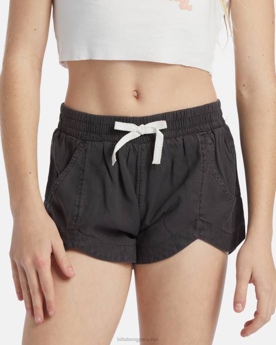 chicas apagado negro Billabong pantalones cortos con cintura elástica locos por ti 04LD2599