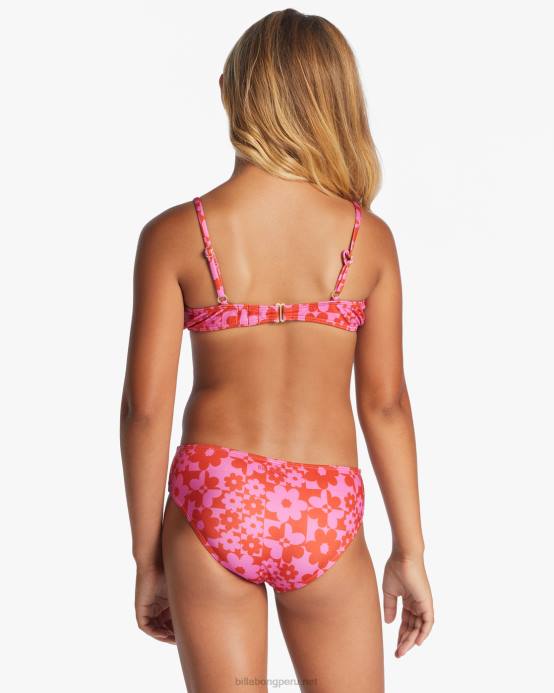 chicas aloha rojo Billabong conjunto de bikini sin mangas de dos piezas fruncido con carta de amor 04LD2638