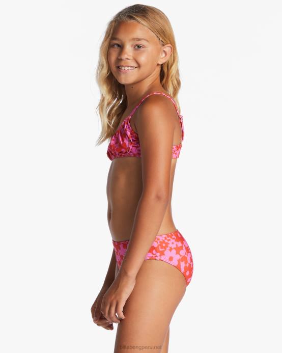 chicas aloha rojo Billabong conjunto de bikini sin mangas de dos piezas fruncido con carta de amor 04LD2638
