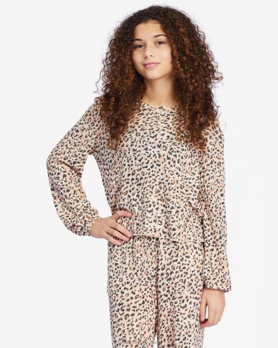 chicas animal Billabong top henley de manga larga feliz 04LD2807