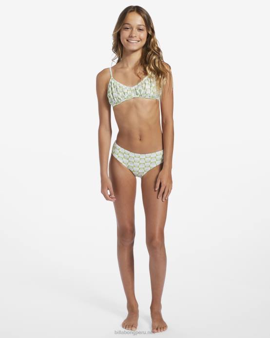 chicas prado de musgo Billabong 4-16 Daze All Day conjunto de baño de dos piezas fruncido 04LD2726