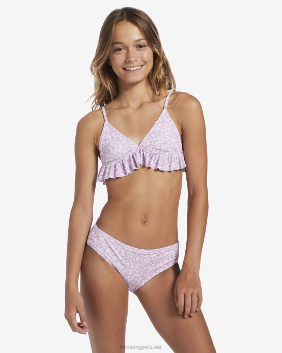chicas sueño lila Billabong 4-16 conjunto de baño de dos piezas con triángulo de flores 04LD2682
