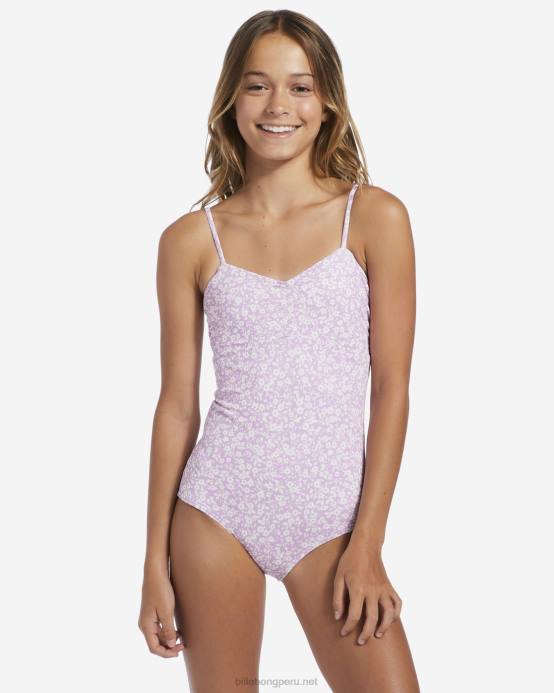 chicas sueño lila Billabong 4-16 traje de baño de una pieza con flores 04LD2758