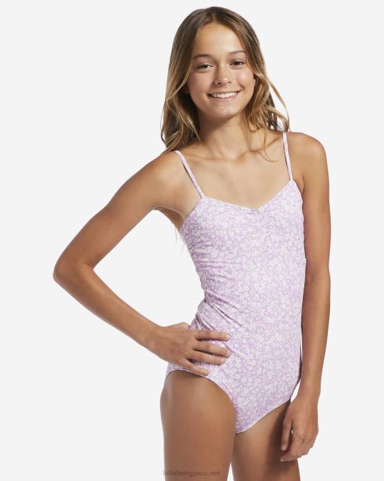 chicas sueño lila Billabong 4-16 traje de baño de una pieza con flores 04LD2758