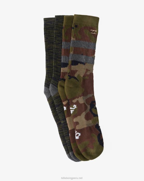 hombres verde Billabong paquete de 2 pares de calcetines de camuflaje 04LD728