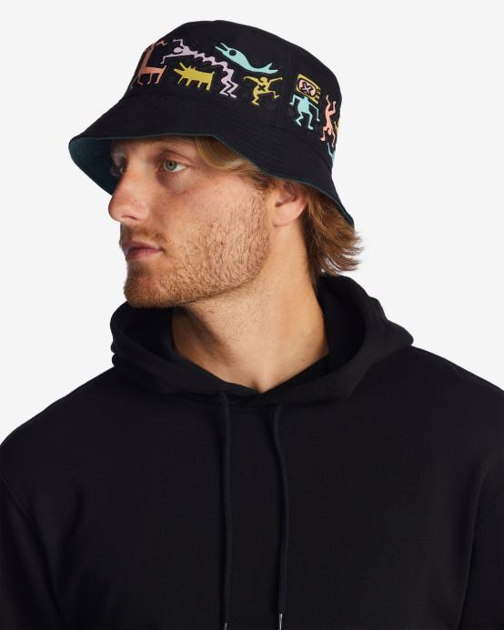 hombres negro militar Billabong sombrero de pescador reversible jam de keith haring 04LD709
