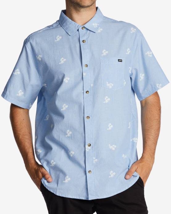 hombres azul claro Billabong mini camisa de manga corta de los domingos 04LD556
