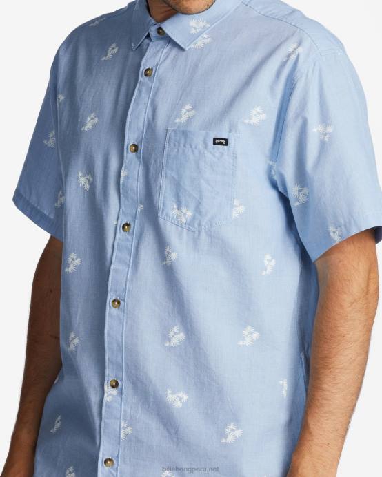 hombres azul claro Billabong mini camisa de manga corta de los domingos 04LD556