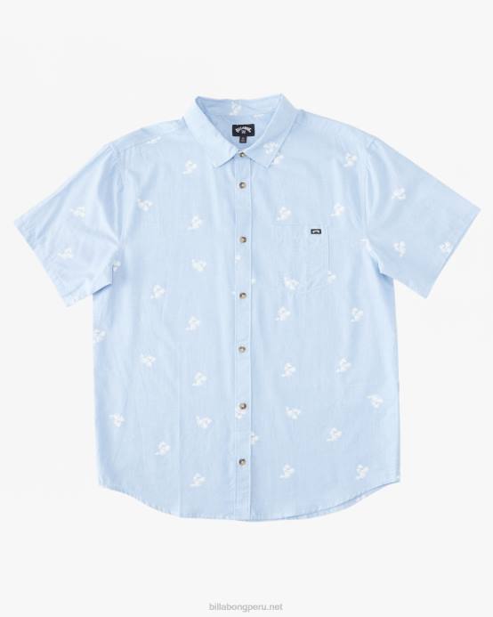 hombres azul claro Billabong mini camisa de manga corta de los domingos 04LD556