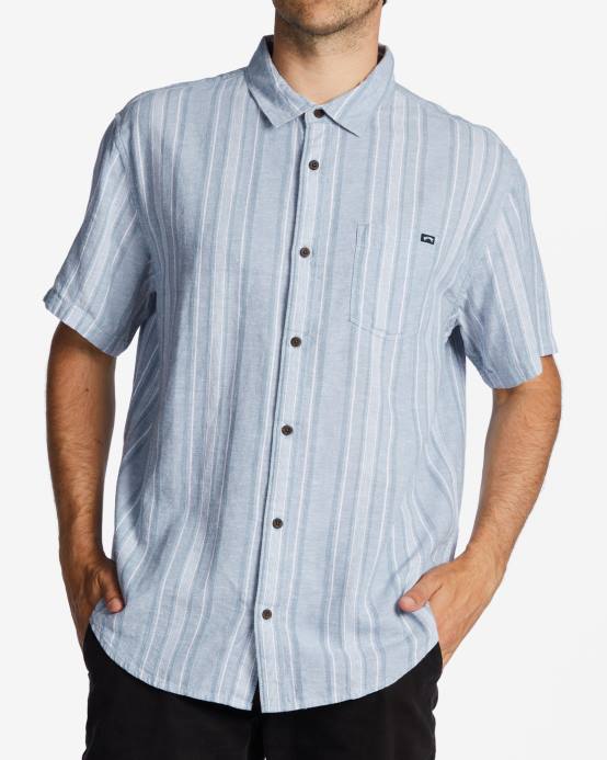 hombres azul lavado Billabong camisa de manga corta de cáñamo diaria 04LD423