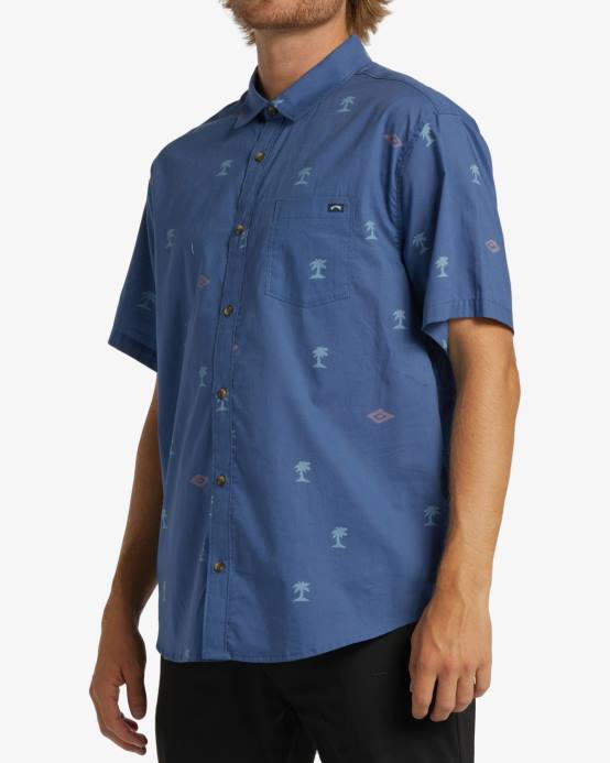 hombres azul polvoriento Billabong mini camisa de manga corta de los domingos 04LD343