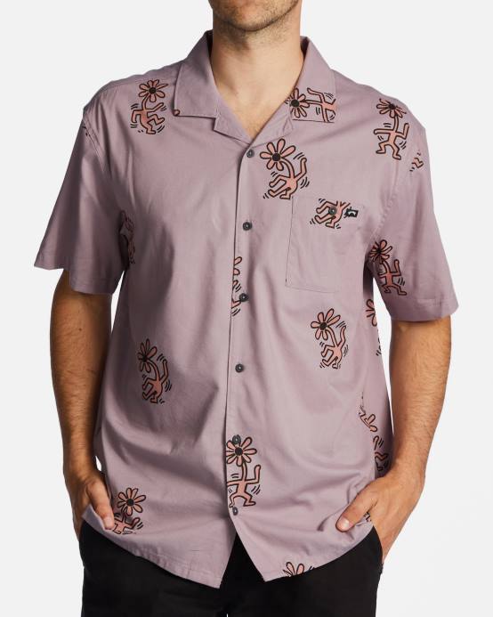 hombres gris violeta Billabong keith haring flower dance vacay camisa de manga corta 04LD219