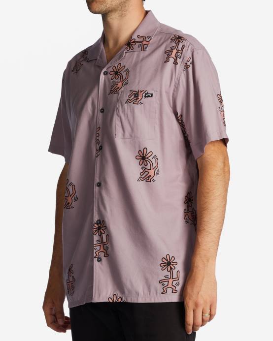 hombres gris violeta Billabong keith haring flower dance vacay camisa de manga corta 04LD219