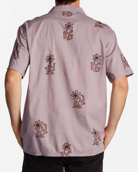 hombres gris violeta Billabong keith haring flower dance vacay camisa de manga corta 04LD219