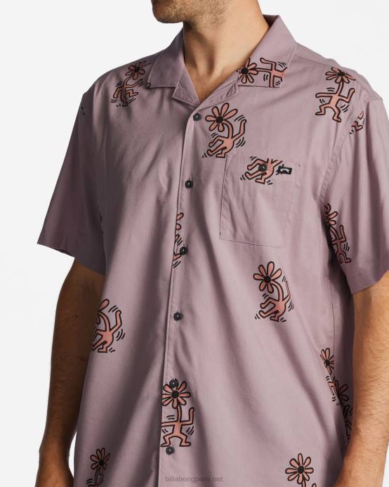 hombres gris violeta Billabong keith haring flower dance vacay camisa de manga corta 04LD219