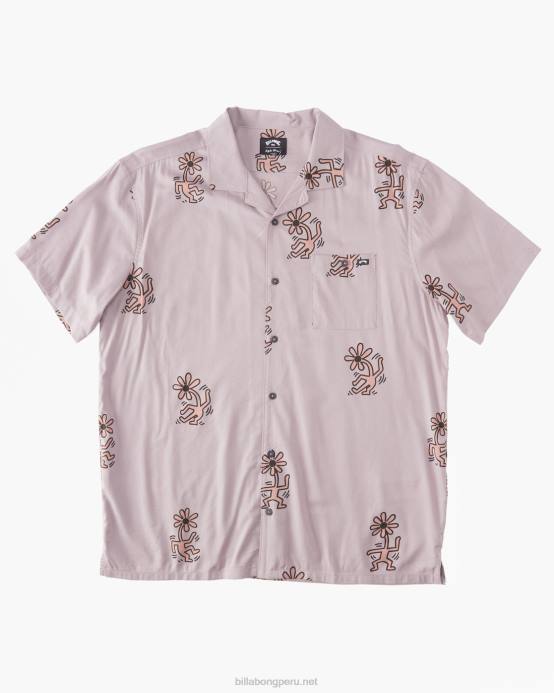 hombres gris violeta Billabong keith haring flower dance vacay camisa de manga corta 04LD219