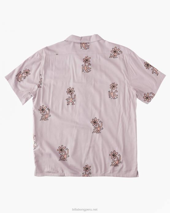 hombres gris violeta Billabong keith haring flower dance vacay camisa de manga corta 04LD219