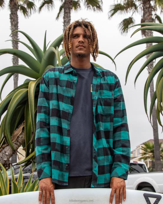 hombres marina Billabong camisa de franela de la costa 04LD456