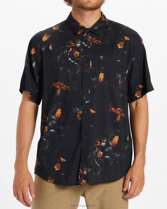 hombres negro Billabong kamea domingos camisa de manga corta 04LD658