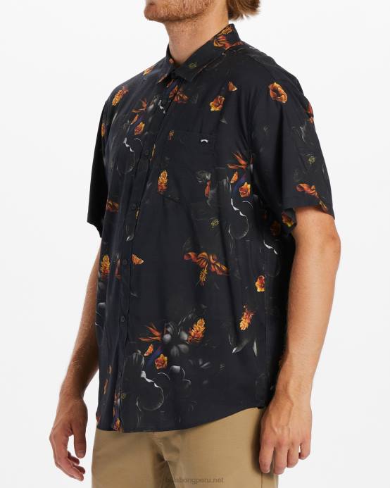 hombres negro Billabong kamea domingos camisa de manga corta 04LD658
