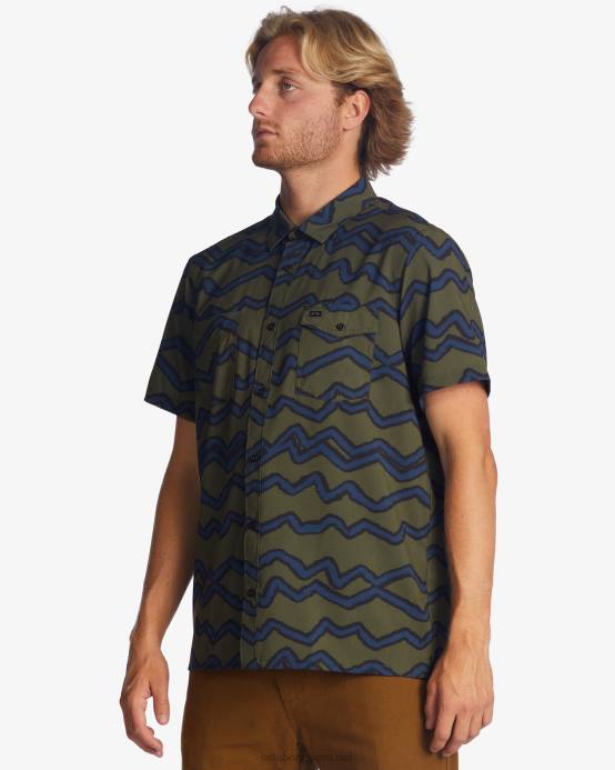 hombres oliva oscuro Billabong camisa de manga corta a/div surftrek perf 04LD482