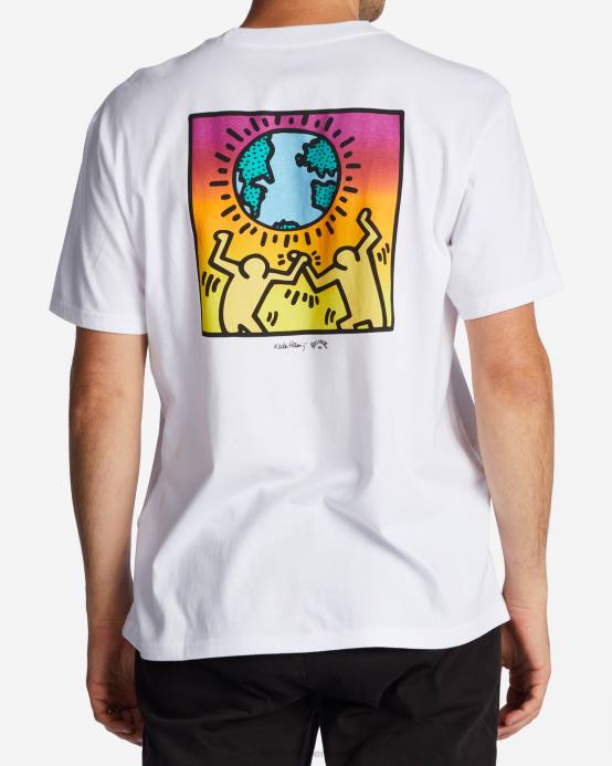 hombres blanco Billabong camiseta de la salvación de Keith Haring 04LD225