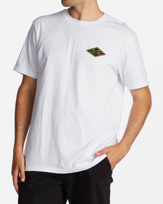 hombres blanco Billabong camiseta de onda de crayón 04LD386