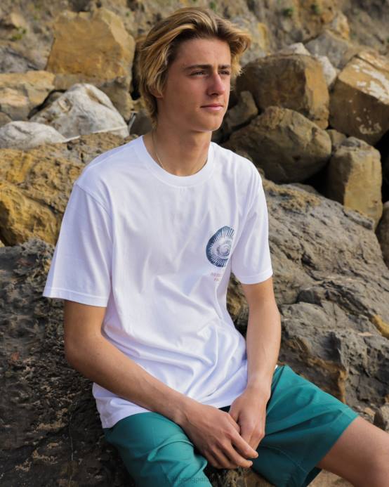 hombres blanco Billabong camiseta orgánica de investigación de mareas 04LD473