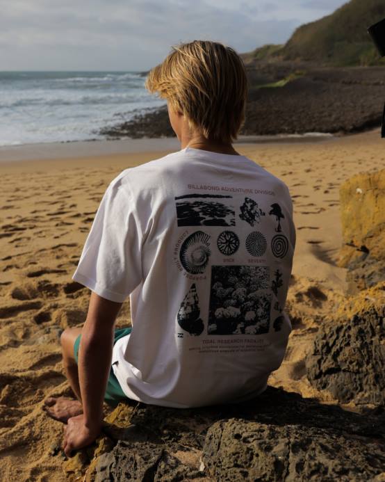 hombres blanco Billabong camiseta orgánica de investigación de mareas 04LD473