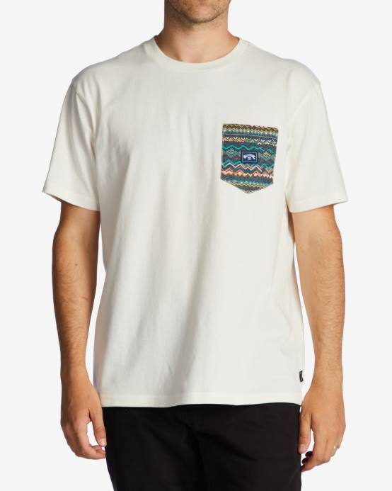 hombres blanquecino Billabong camiseta con bolsillo del equipo 04LD654
