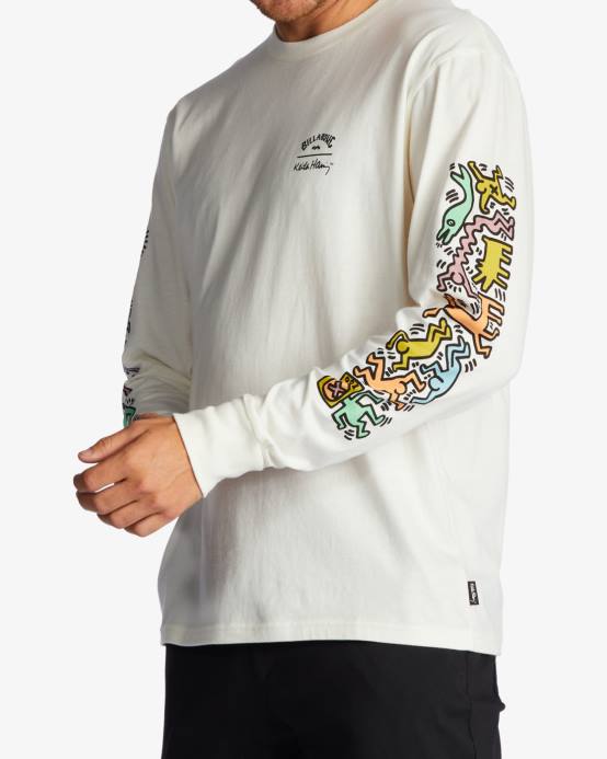 hombres blanquecino Billabong mermelada de keith haring camiseta de manga larga 04LD226