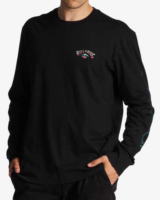 hombres negro Billabong camiseta de manga larga con espalda descubierta 04LD621