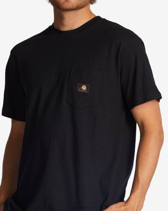 hombres negro lavado Billabong camiseta con bolsillo de cáñamo 04LD467