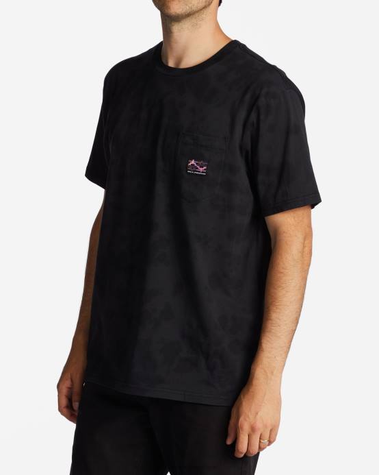 hombres negro lavado Billabong camiseta con bolsillo lavado 04LD549