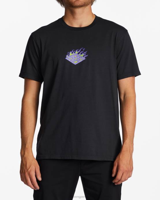 hombres negro lavado Billabong camiseta con motivo de diamantes 04LD410