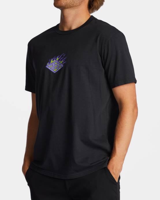 hombres negro lavado Billabong camiseta con motivo de diamantes 04LD410