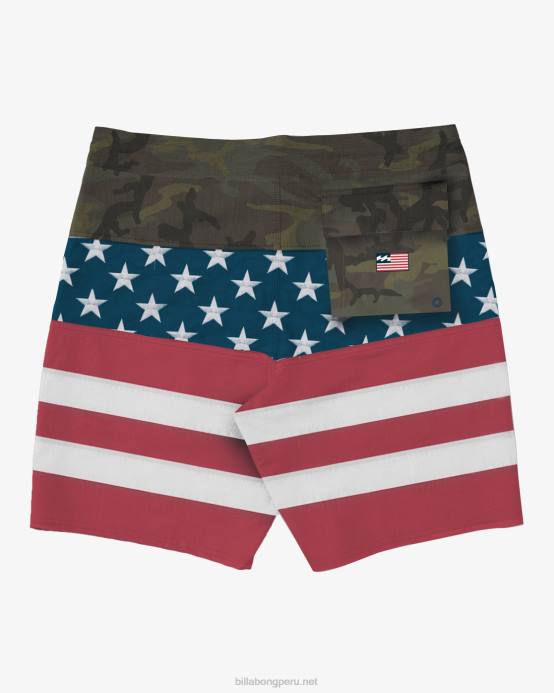 hombres rojo blanco azul Billabong shorts de baño tribong lo tide con rayas y estrellas 19'' 04LD36