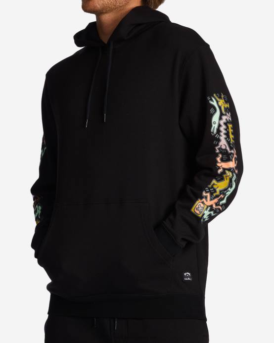 hombres negro Billabong sudadera con capucha de mermelada de keith haring 04LD221