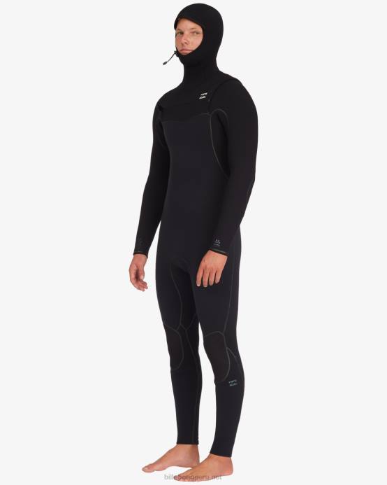 hombres negro Billabong Traje de neopreno completo con capucha y cremallera en el pecho de 5/4 hornos 04LD873
