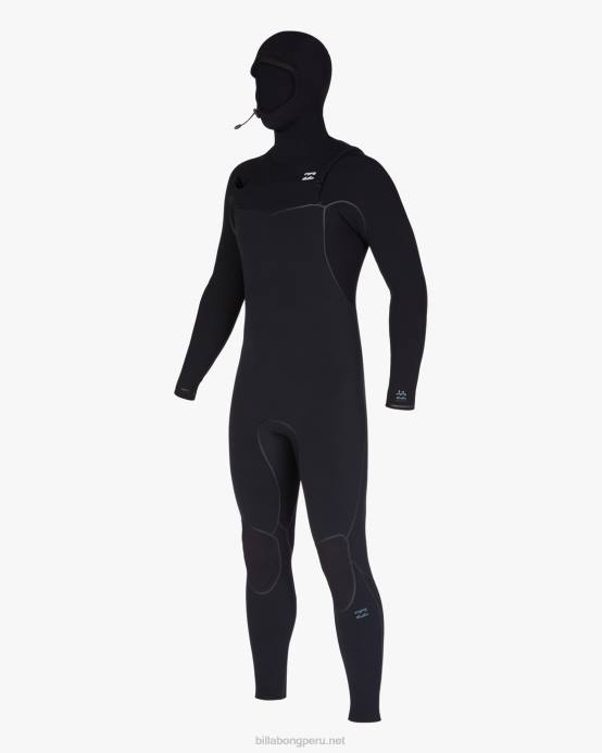 hombres negro Billabong Traje de neopreno completo con capucha y cremallera en el pecho de 5/4 hornos 04LD873