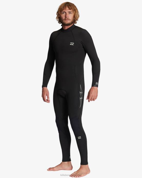 hombres negro Billabong Traje de neopreno con cremallera trasera absoluta de 3/2 mm 04LD891