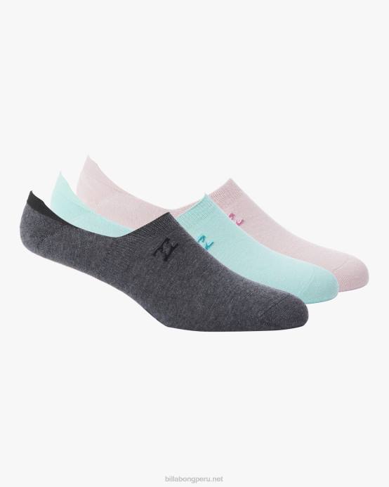 mujer Rosa empolvado Billabong paquete de 3 calcetines invisibles básicos 04LD2454