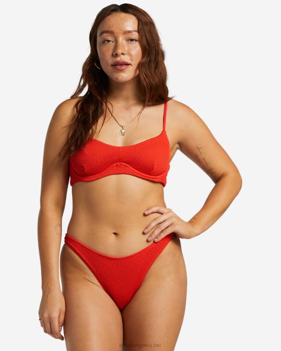 mujer aloha rojo Billabong braguitas de bikini tropicales altas de verano 04LD1253