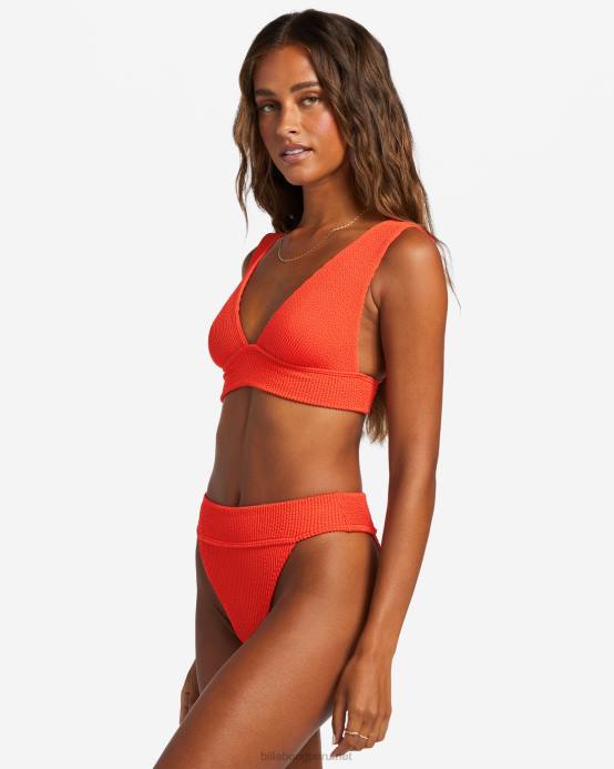 mujer aloha rojo Billabong parte superior de bikini de verano con escote pronunciado 04LD1254