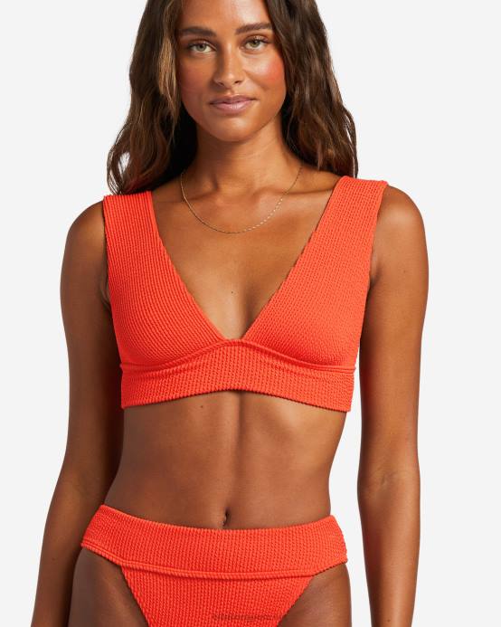 mujer aloha rojo Billabong parte superior de bikini de verano con escote pronunciado 04LD1254