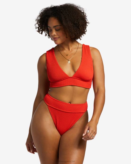 mujer aloha rojo Billabong parte superior de bikini de verano con escote pronunciado 04LD1254