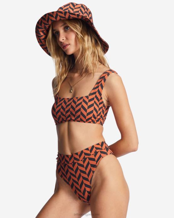 mujer ladrillo Billabong top de bikini sin mangas con escote cuadrado y paso cruzado 04LD1479