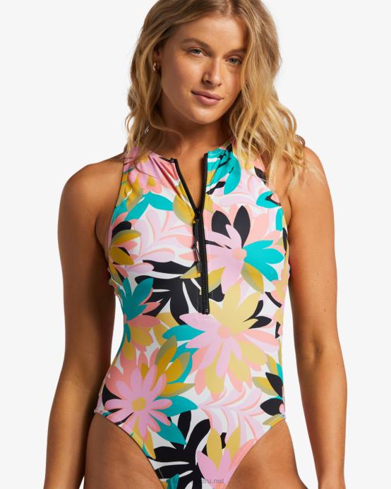 mujer negro multi Billabong a/div traje de baño de una pieza con cuello alto 04LD1267