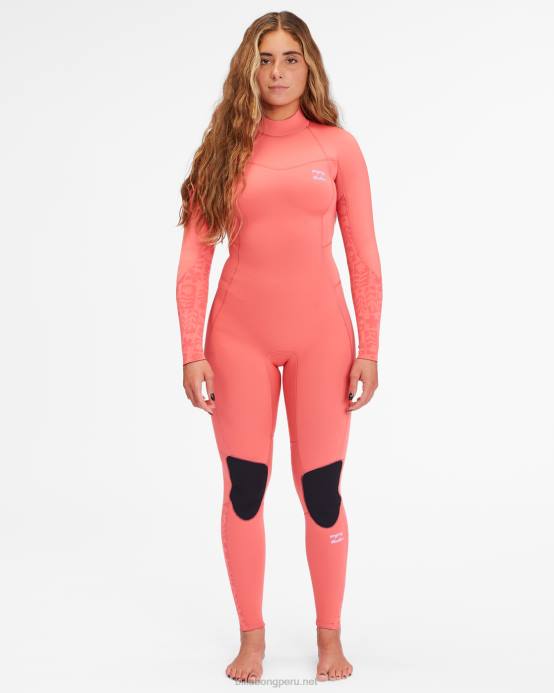 mujer coral de la vendimia Billabong Traje de neopreno completo con cremallera trasera 3/2 Synergy 04LD2583