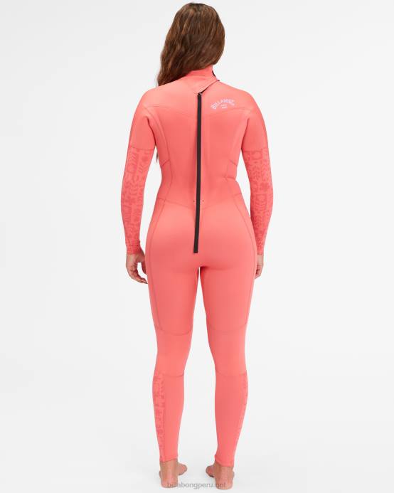 mujer coral de la vendimia Billabong Traje de neopreno completo con cremallera trasera 3/2 Synergy 04LD2583